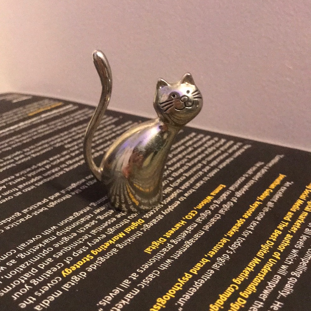 Silver Cat Ring holder/ Paper weight